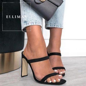 NEW🔥 Dual Straps Open Toe Slide Mules Heel Sandal